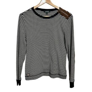 Lauren Ralph Lauren Women's Striped Long Sleeve Top Black‎ Size M